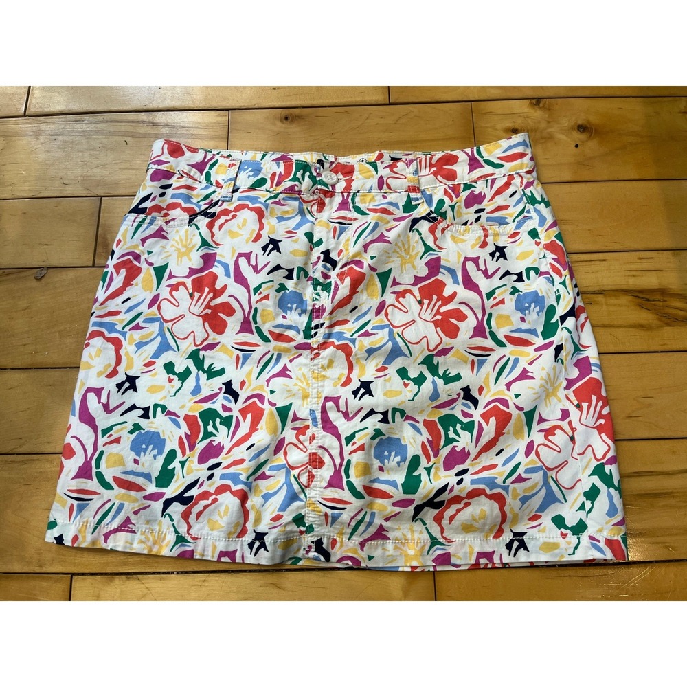 St Johns Bay Women 8 Floral Abstract Multi Color Skort Mini Skirt Shorts White